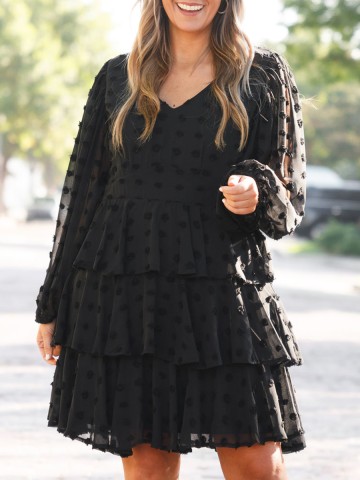 V-neck layered ruffled loose fitting dress