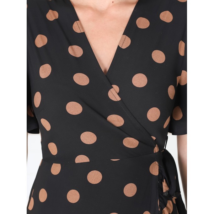 V-neck polka dot print dress