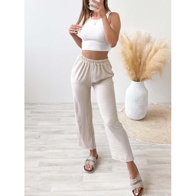 V-neck waistband top high waisted cropped pants two-piece set