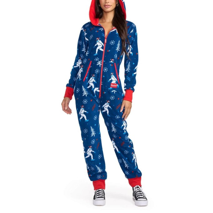 Women's casual Christmas tree zipper jumpsuit