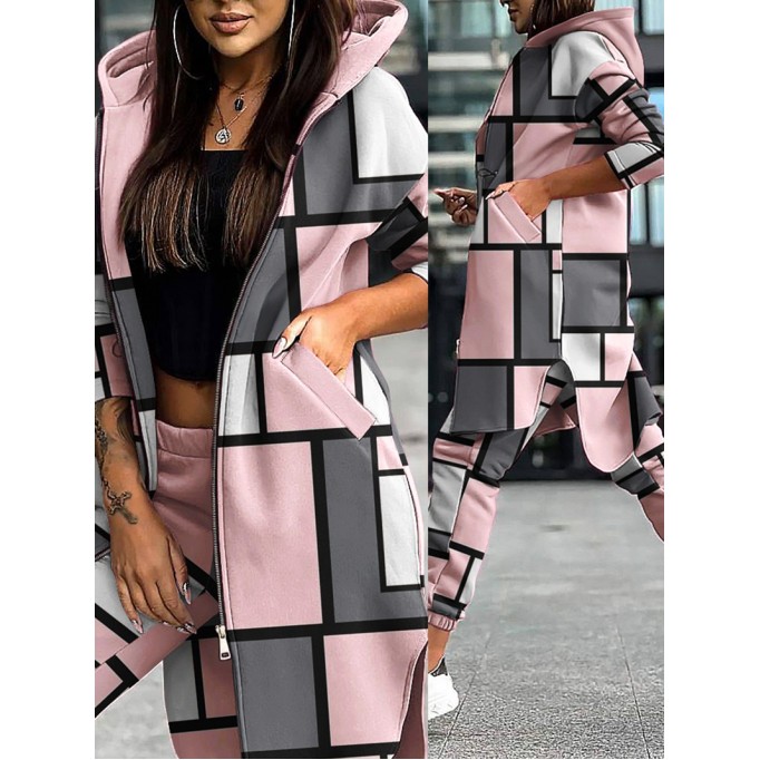 Women's Casual Color Block Print Two Piece Set