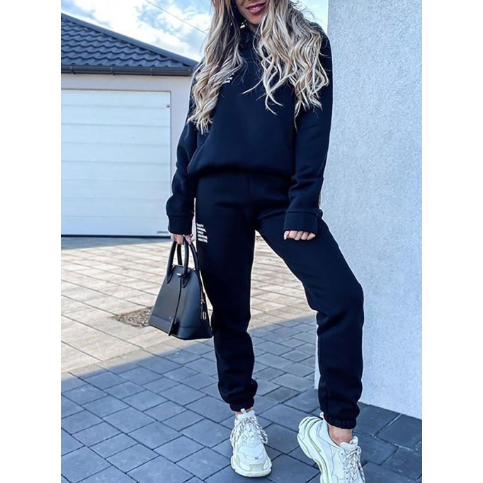 Women's Casual Letter Sweatshirt Drawstring Sweatpants Two Piece Set