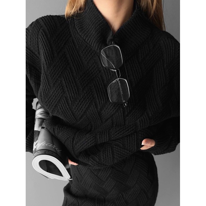 Women's casual solid color turtleneck two-piece set