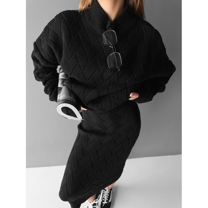 Women's casual solid color turtleneck two-piece set