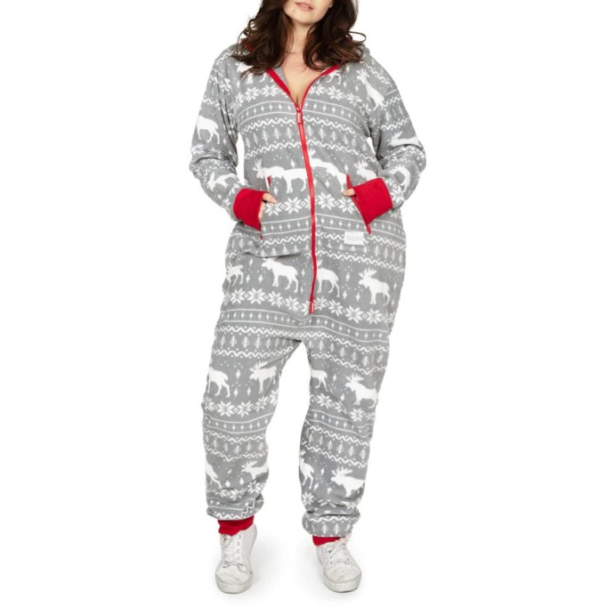 Women's Christmas Elk Print Zip Jumpsuit