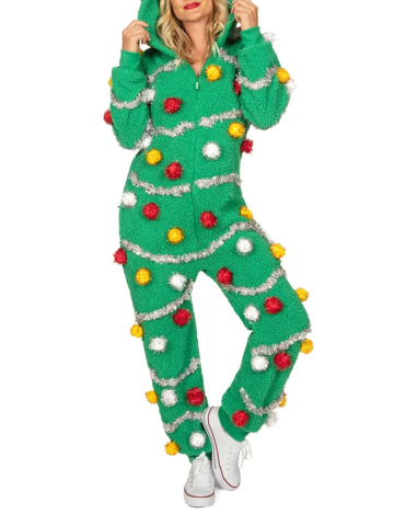 Women's Christmas tree print jumpsuit