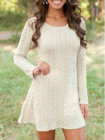 Women's Dresses Round Neck Long Sleeve Sweater Mini Dress