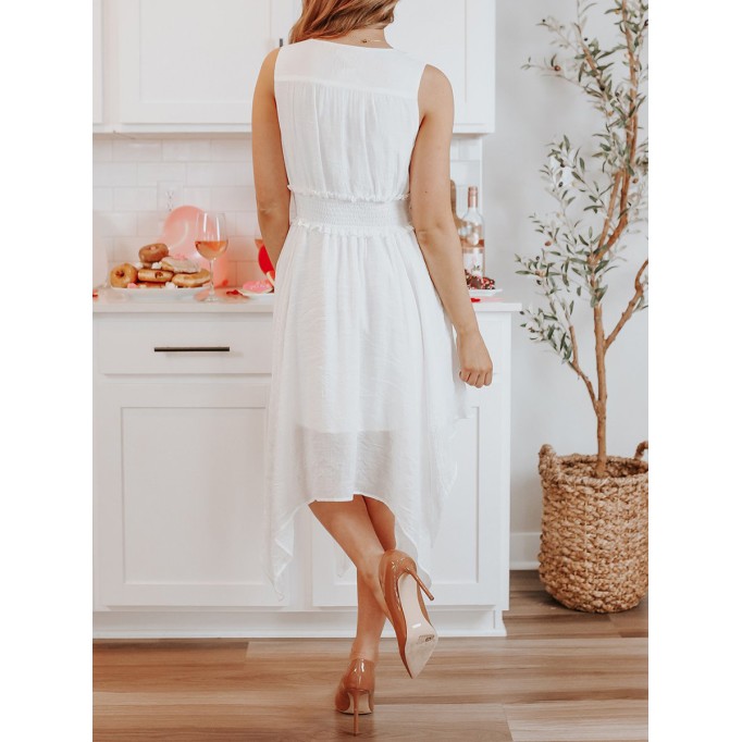 Women's elegant V-neck asymmetrical hem loose dress