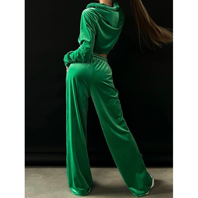 Women's Fashion Golden Velvet Sweatshirt Casual Pants Set