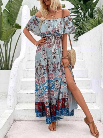 Women's Off Shoulder Split Holiday Dress