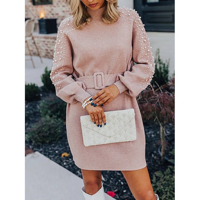 Women's Pearl Embellished Sweater Dress