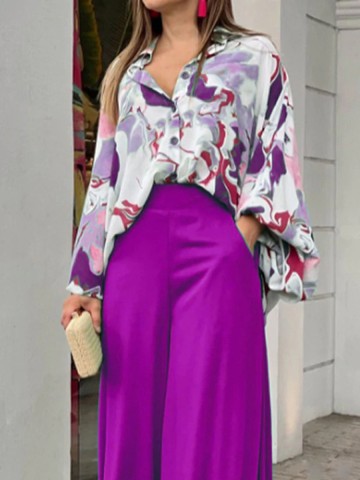 Women's Printed Shirt Temperament Elegant Wide Leg Pants Fashion Casual Suit