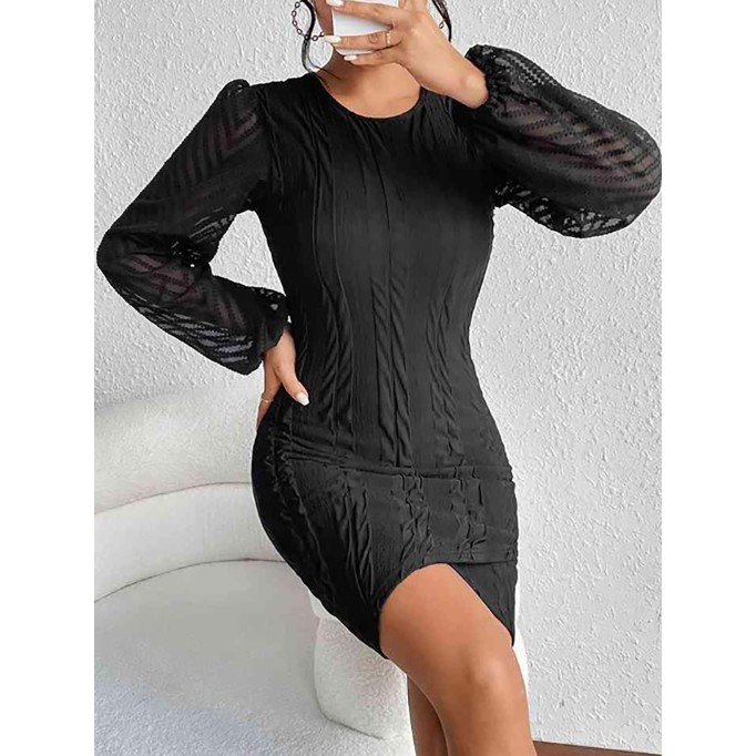 Women's round neck bubble sleeve dress