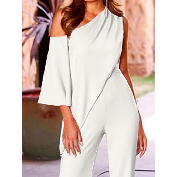 Women's Slanted Shoulder Casual Wide Leg Jumpsuit