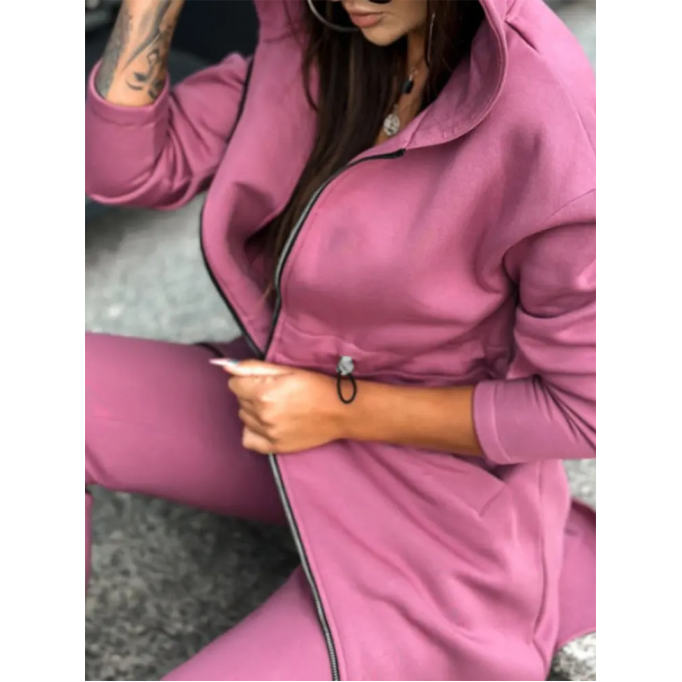 Women's Solid Color Hoodie Two Piece Set