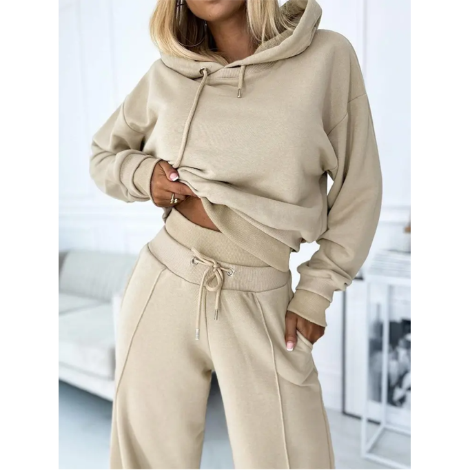 Women's Solid Color Hoodie Two Piece Set