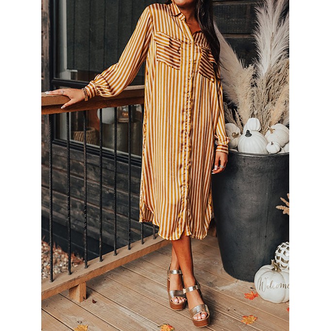 Women's Striped Pocket Shirt Dress