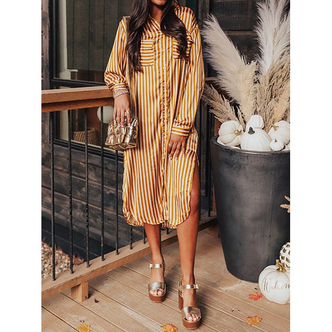 Women's Striped Pocket Shirt Dress