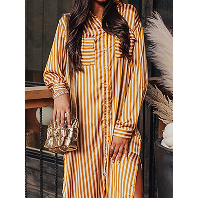 Women's Striped Pocket Shirt Dress