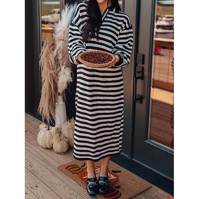 Women's Tweed Striped Knit Long Dress