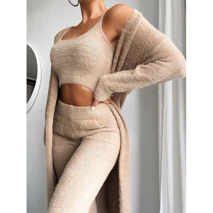 Women's Vest Trousers Knit Cardigan Three Piece Set